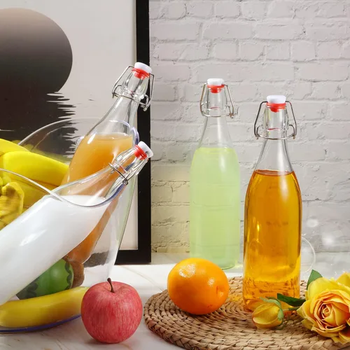 Miniatura 6 de Aoriher 12 botellas de vidrio con tapa oscilante de 25 onzas, botellas de vidrio de 25.4 fl oz con tapas rojas para elaboración casera, kombucha