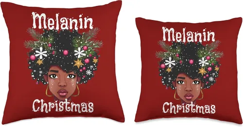 Miniatura 3 de Melanin Christmas Brown Skin Girls Shopp Melanin Christmas Black Girl Magic Women Mrs Claus Afro Love Throw Pillow, 16x16, Multicolor