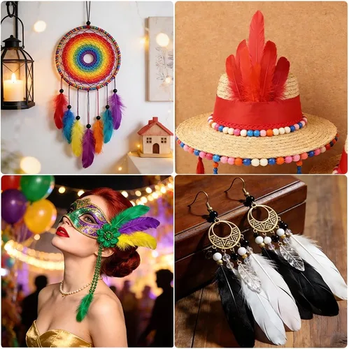 Miniatura 7 de 200 plumas de ganso negras para manualidades, de 5 a 7 pulgadas, plumas a granel de colores para manualidades, atrapasueños, alas de cosplay