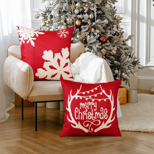 Miniatura 8 de OTOSTAR Juego de 4 fundas de almohada de Navidad de 45.7 x 45.7 cm, decoración navideña de granja, fundas de almohada de Navidad Joy Xmas Tree Let