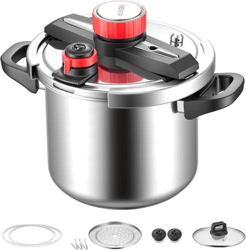 Miniatura 9 de VEVOR Olla a presión, olla a presión de 8 cuartos de galón, acero inoxidable, recipiente a presión con estante para vapor, tapa de vidrio templado