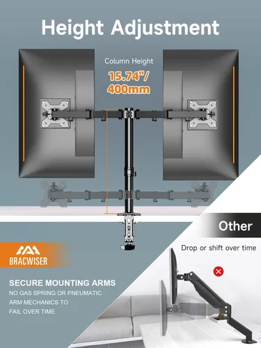 Miniatura 7 de Bracwiser Soporte de brazo de monitor doble totalmente ajustable para dos pantallas de 13-32 pulgadas, 22 libras para monitor de pantalla