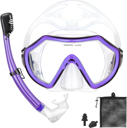 Miniatura 11 de Snorkeling Gear for Adults, Dry Adult Snorkel Set HD Panoramic View Snorkel Mask Set, Anti-Leak and Anti-Fog Scuba Diving Package with Mesh Bag Ear