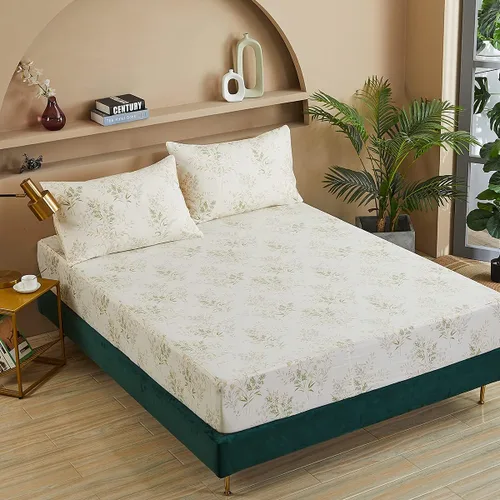 Miniatura 7 de FADFAY Juego de sábanas tamaño California King, juego de sábanas de hojas florales, 100% algodón de 600 hilos, ropa de cama de flores verdes y Crema