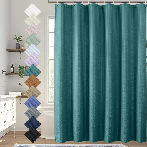 Miniatura 51 de Aiyufeng Moga - Cortina de ducha verde salvia, cortinas de ducha texturizadas en relieve 3D para baño, cortina de baño de tela de poliéster de lujo