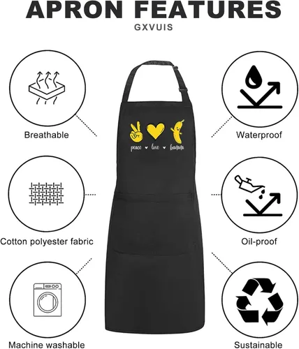 Miniatura 5 de Peace Love - Delantales de plátanos para mujer con 2 bolsillos, bonito gráfico de frutas, impermeable, ajustable, delantal de cocina