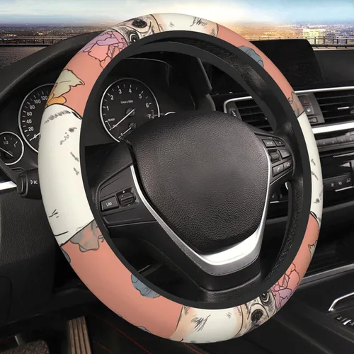 Funda para volante de automóvil con estampado de bulldog francés de 15 pulgadas, protector elástico antideslizante para volante de automóvil,