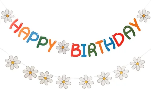 Miniatura 11 de Cartel de feliz cumpleaños con diseño de margarita para niños y adultos, decoración de fiesta de cumpleaños (azul + blanco)