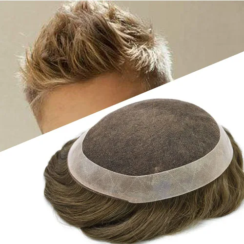 Miniatura 18 de Mens Toupee sistema de reemplazo de cabello humano europeo para hombres encaje tupé para hombres postizos para hombre pieza de pelo Protesis Capilar