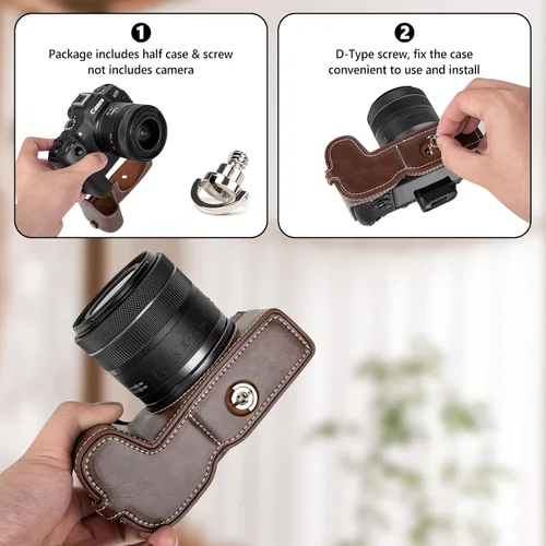 Miniatura 5 de MUZIRI KINOKOO Funda para cámara Canon EOS R8/RP DSLR, estilo retro funda protectora de piel sintética con agarre de mano y diseño inferior de Café