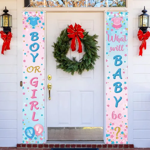 Buryeah 2 piezas de decoración de puerta de revelación de género para niños o niñas, letreros de revelación de género para puerta, carteles de