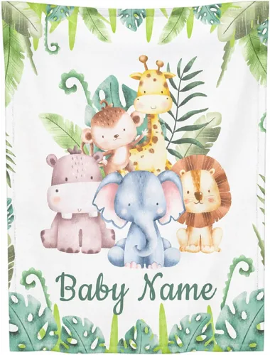 Miniatura 8 de Manta personalizada con nombre, manta personalizada de animales de bebé, regalos conmemorativos para envolver niños pequeños, cumpleaños familiar