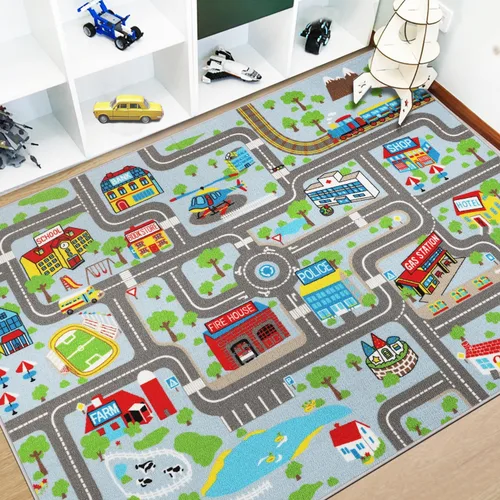 Miniatura 17 de Capslpad Alfombra Educativa para Niños Alfombra de Juego 5' x 2.7' Alfombra de Carretera de Tráfico Alfombra de Juego de Coches para Niños Alfombra