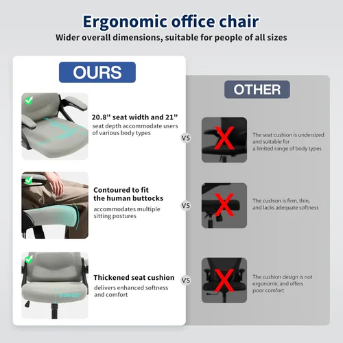 Miniatura 4 de Silla de oficina ergonómica, silla de escritorio con soporte lumbar ajustable, cómodas sillas de computadora de malla transpirable con reposabrazos