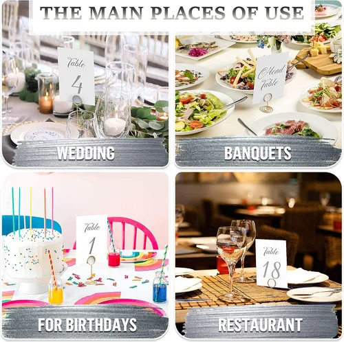 Miniatura 9 de Paquete de 10 letreros de mesa reservados plateados para bodas, fiestas, restaurantes y mesas plateadas, números del 1 al 30 para recepción de boda