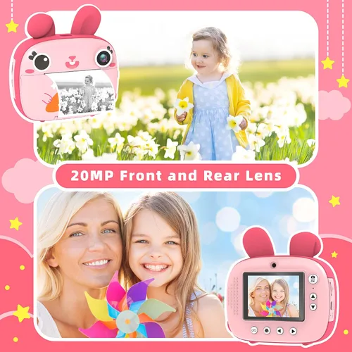 Miniatura 2 de Cámara instantánea para niños, cámara de impresión instantánea de 2.5 K sin tinta, tarjeta de 32 GB, selfie y video de 1080P, regalo de juguete rosa
