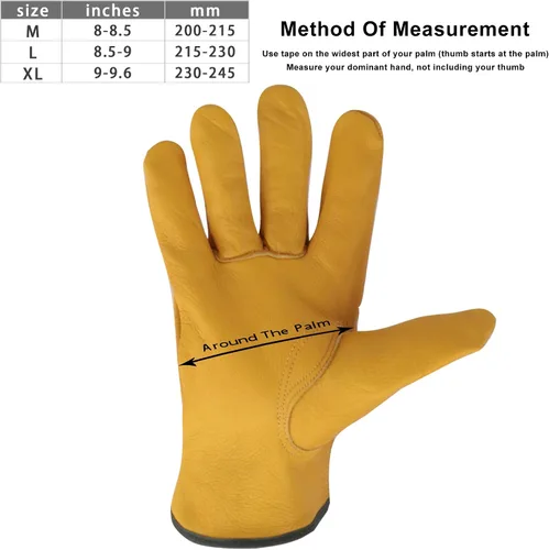 Miniatura 4 de Guantes de trabajo de cuero de vaca para hombres y mujeres, guantes de jardinería, guantes de conducción
