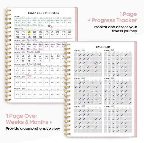 Miniatura 4 de Diario de entrenamiento de fitness para mujeres y hombres, A5 (5.5 x 8.2 pulgadas) planificador de registro de entrenamiento para rastrear, rosa