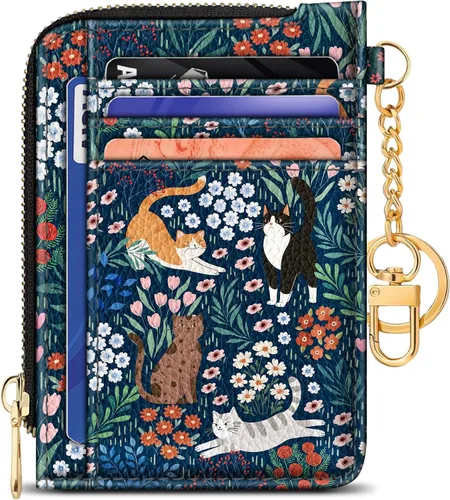 Miniatura 29 de GIANCOMICS Cartera delgada con tarjetero para mujer, funda pequeña con bloqueo Rfid, llavero de bolsillo delgado con cremallera curvada, tarjetero