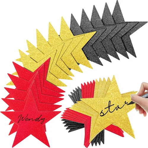 Gejoy 80 piezas de recorte de estrellas con purpurina, decoración de estrellas doradas, estrella de papel doble impresa para noche de cine,