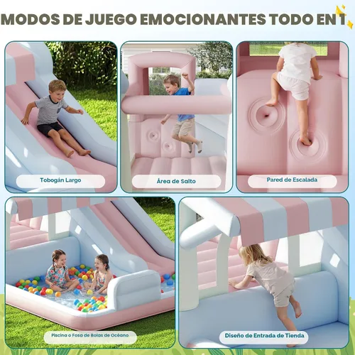 Miniatura 2 de Albott Casa inflable de rebote, tobogán acuático con zona de salto, pared de escalada y piscina de chapoteo, puente interior y exterior para niños
