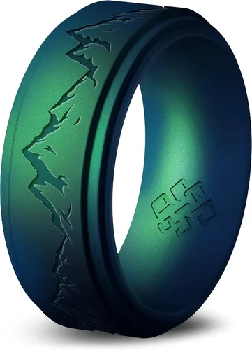 Miniatura 21 de Knot Theory Anillo de silicona para hombre, grabado de montaña, ondas, bosque, ancho de banda de 0.315 pulgadas, transpirable, ajuste cómodo