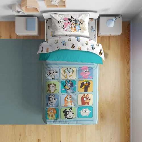Miniatura 35 de Sunny Side Up Bluey & Friends - Juego de edredón tamaño completo, ropa de cama infantil de 7 piezas, incluye edredón, sábanas y funda de almohada