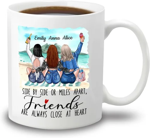 Miniatura 23 de Taza de café con texto en inglés "Besties There Are Friends That Become Family", tazas personalizadas para mejores amigas para mujeres, elige