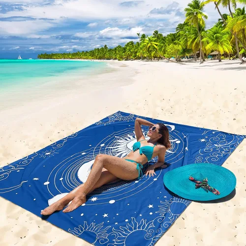 Miniatura 5 de WIWIGO Manta de playa a prueba de arena, extra grande, para adultos, impermeable, de secado rápido, libre de arena, hecha de poliéster de alta Sol