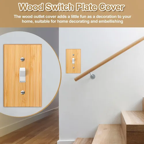 Miniatura 4 de Pinkunn 10 piezas de placa de interruptor de luz de madera maciza, cubiertas de salida de madera de bambú, placa decorativa de pared para el hogar