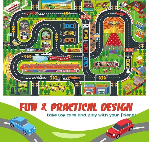 Miniatura 5 de Oriate Tapete de Sueños para Niños Tapete de Juego de Actividades de Juguete de Ciudad Moderna, Alfombra de Mapa de Juego de Interacción Padre-Hijo