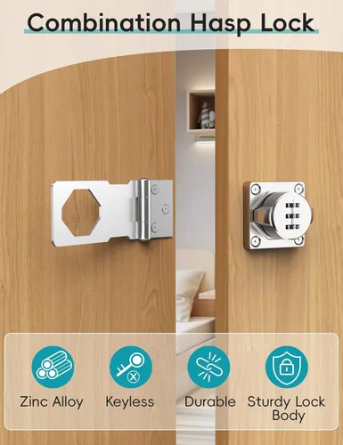 Miniatura 4 de Cerradura de puerta de armario combinada, cerradura de pestillo de puerta con código, cerradura de seguridad sin llave para puerta, puerta, Plateado
