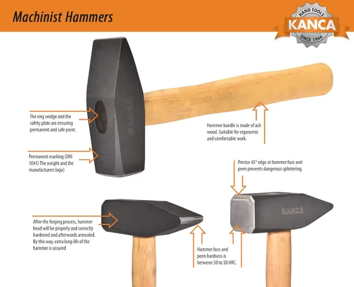 Miniatura 6 de KANCA HAM-1500, martillo maquinista, martillo de herrero, mango de madera de fresno, herramientas manuales y mejoras para el hogar, cabeza forjada