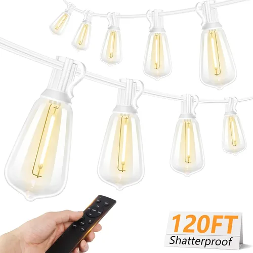 Miniatura 19 de Brightever - Guirnalda de luces de exterior de 50 pies, con control remoto, 16 bombillas Edison vintage ST38 inastillables, 3 modos, 2
