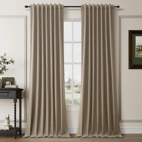 Miniatura 9 de BOODII Cortinas de lino 100% opacas para dormitorio de 102 pulgadas de largo, con aislamiento térmico, oscurecimiento de la habitación, cortinas