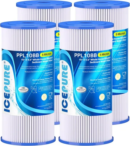 ICEPURE 5 micras 25,4 cm x 11,43 cm Filtro de agua plegable para toda la casa de sedimentos de repuesto para GE FXHSC, Culligan R50-BBSA, Pentek
