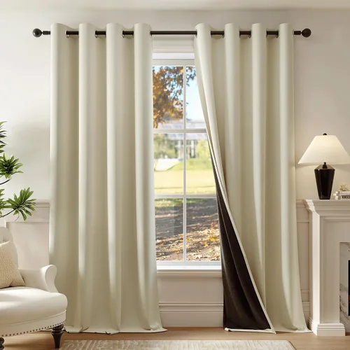 Beauoop - Cortinas opacas 100% para habitación oscura, 54 pulgadas de largo, 2 paneles para dormitorio o sala de estar, color beige, tratamiento de