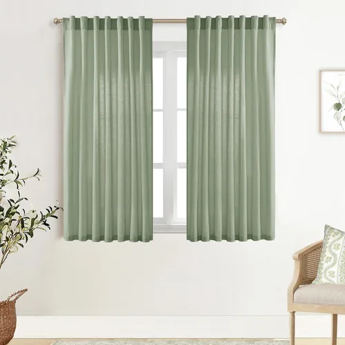 Miniatura 51 de XTMYI - Cortinas transparentes de 54 pulgadas de largo, juego de 2 paneles para baño, cortinas cortas de lino y algodón con semi privacidad