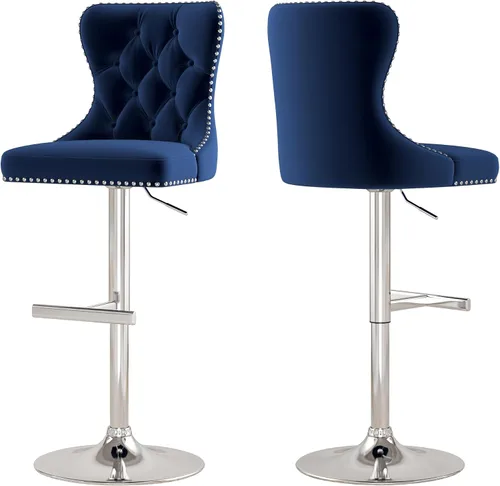 Miniatura 13 de Juego de 2 taburetes de bar, taburetes giratorios de terciopelo con respaldo copetudo, asiento ajustable con ribete de cabezas de clavos, sillas