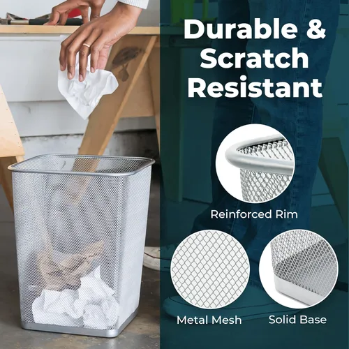 Miniatura 5 de Greenco Cubo de basura cuadrado de malla, 6 galones, 2 unidades (plateado), cubos de basura ligeros para dormitorio, cocina, dormitorio, papelera