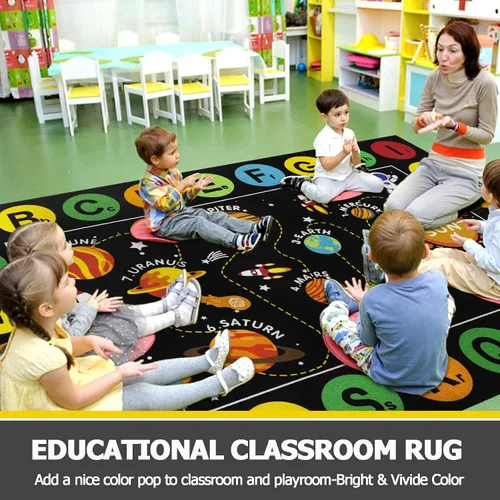 Miniatura 6 de Capslpad Alfombra de aula con sistema solar, 6.6 x 9.8 pies, antideslizante, con alfabeto ABC, alfombra para niños, alfombra educativa de área