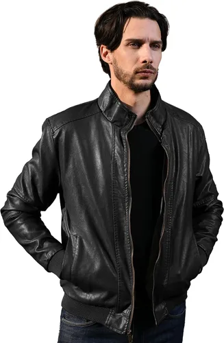 Miniatura 2 de WenVen Chaqueta de piel sintética con cuello alto y forro polar para hombre