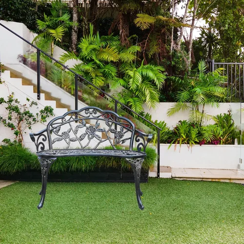 Miniatura 5 de Banco de aluminio fundido para exteriores, banco de jardín de rosas para patio, parque, césped, patio (bronce)