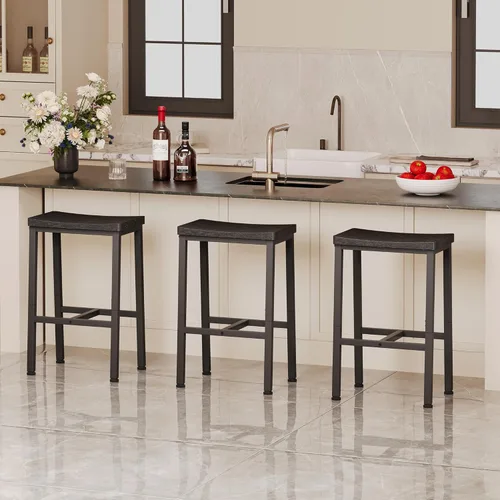 Miniatura 9 de Homeiju Bar Stools, Counter Height Bar Stools Set of 2, 23.6 Inch Saddle Stools with Footrests, Industrial Kitchen Counter Seat for Dining Room