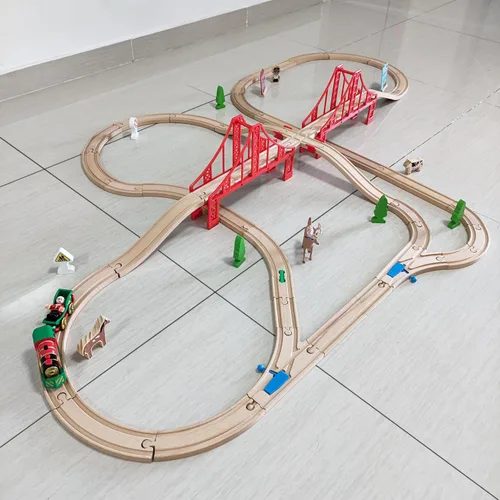Miniatura 7 de Juego de accesorios de madera para vías de tren, 10 piezas de conectores de tren, compatible con todas las principales marcas de carriles de tren