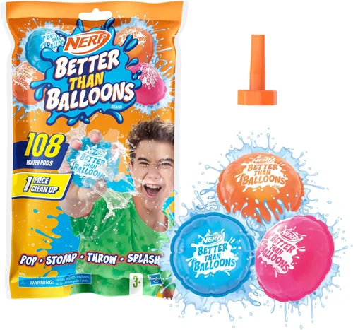 NERF Juguetes de agua Better Than Balloons, 108 cápsulas, fácil de limpiar, muchas formas de jugar, diversión acuática en el patio trasero, regalos