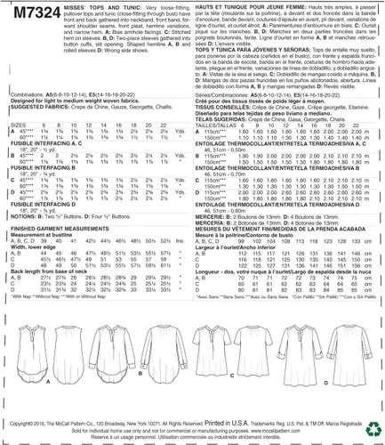 Miniatura 2 de McCall's Patrones M7324 Misses' Half Solapa Tops y túnica, Talla E5 (14-16-18-20-22)