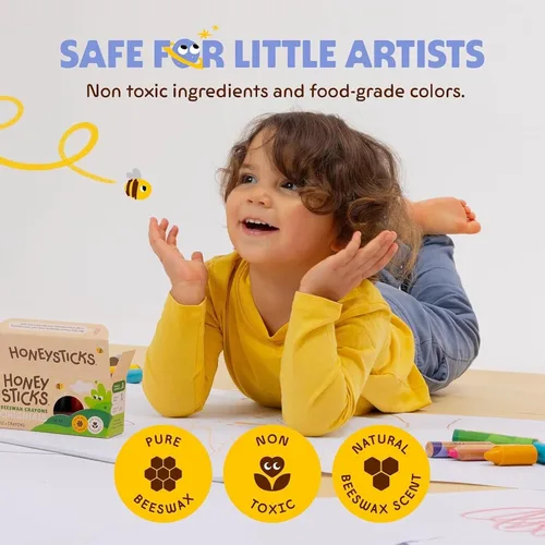 Miniatura 4 de Honeysticks - Ceras de cera de abejas 100 % pura (12 unidades) - Ceras no tóxicas para niños pequeños de 1 a 3 años, seguras para bebés a partir