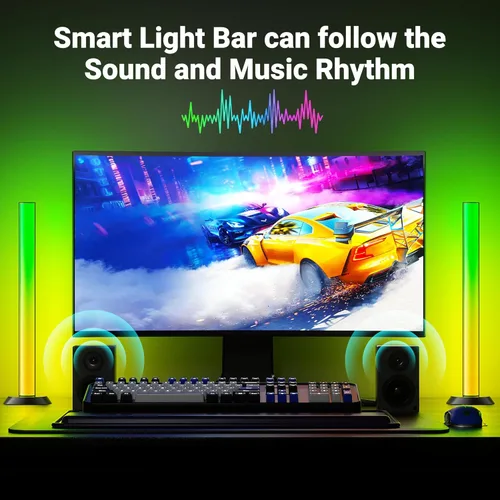 Miniatura 2 de TJOY Barras de luz inteligentes, luces de juegos para escritorio, 14 pulgadas, barra de luz RGB, retroiluminación de TV con sincronización de música