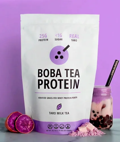 Miniatura 3 de Taro Milk Tea 25g Proteína aislada de suero alimentado con pasto en polvo Bebida de proteína de té de burbujas sin gluten y sin soja